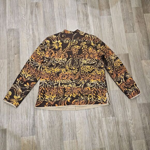 Vtg Laura Ashley Quilted Silk Jacket Womens M Brown Orange Floral Boho Cottage - Picture 5 of 8